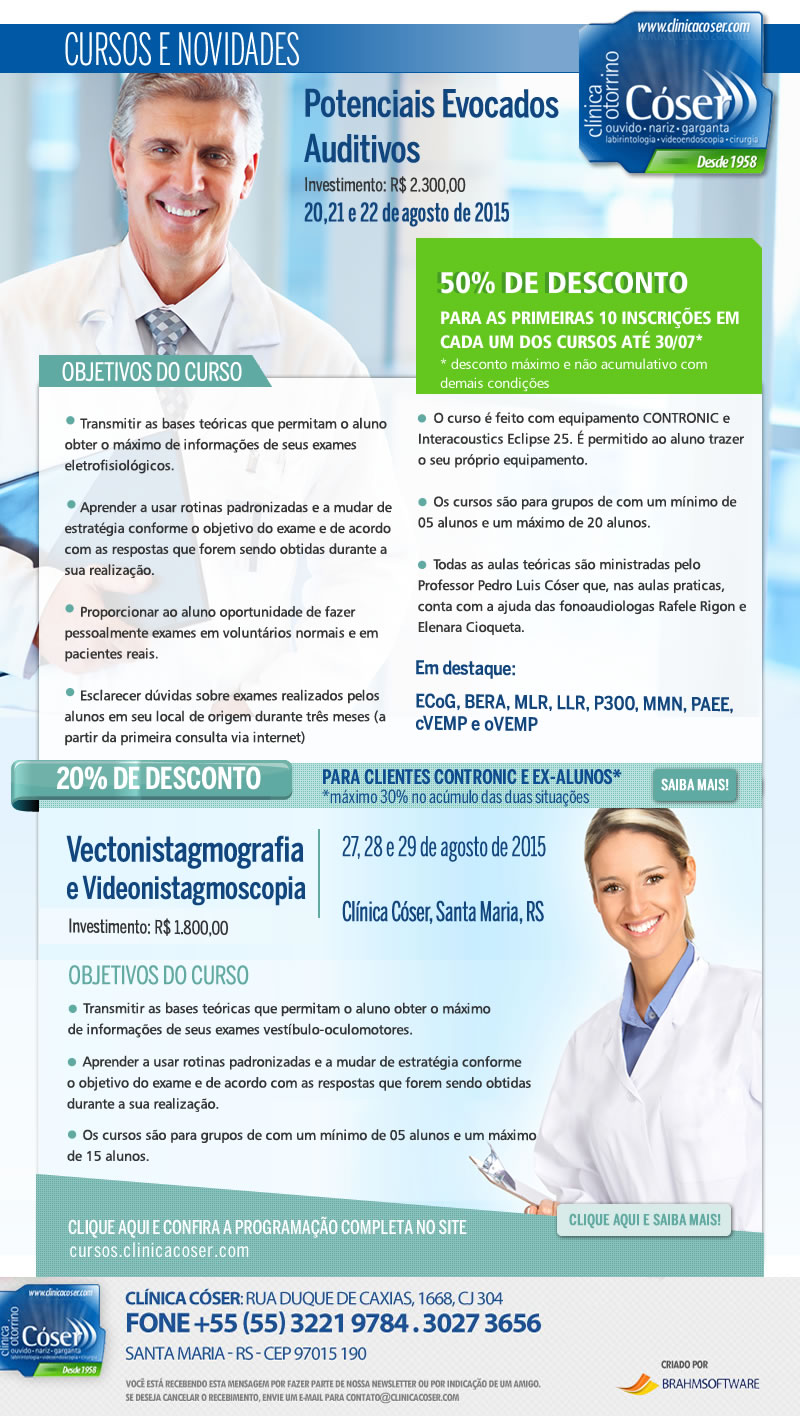 Cursos Cóser de Audiologia e Otoneurologia em Junho.